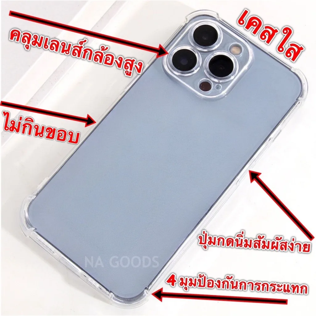 เคสใส คลุมเลนส์กล้องสูง iphone 15 14 13 12 11 กันกระแทก 4 มุม ปุ่มกดนิ่มสัมผัสง่าย ไม่กินขอบ