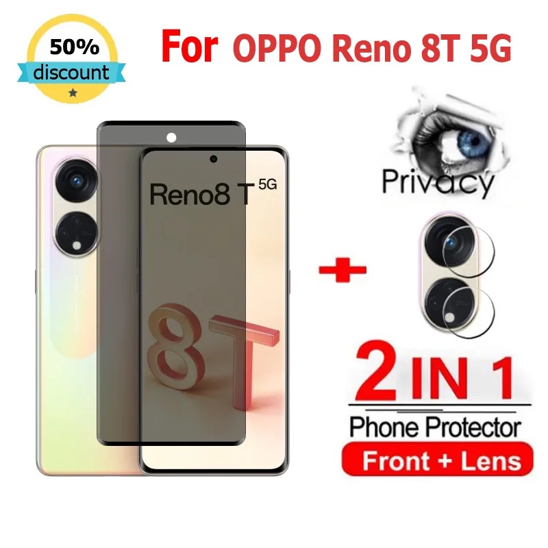 2 in 1 ฟิล์ม OPPO Reno 8T 5G ฟิล์มกระจกนิรภัยกันรอยหน้าจอ กันส่อง กันส่อง เพื่อความเป็นส่วนตัว สําหรับ OPPO A78 A17 A16 A17K A77 A57 2022 5G OPPO Reno 11F 10 8 7 6 8Z 7Z Pro 5G
