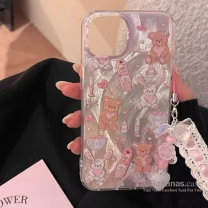เคสโทรศัพท์มือถือนิ่ม ลายหมีน่ารัก พร้อมสายคล้อง สําหรับ iPhone 15 14 13 12 11 Pro Max X Xr Xs Max 7 8 Plus SE2020
