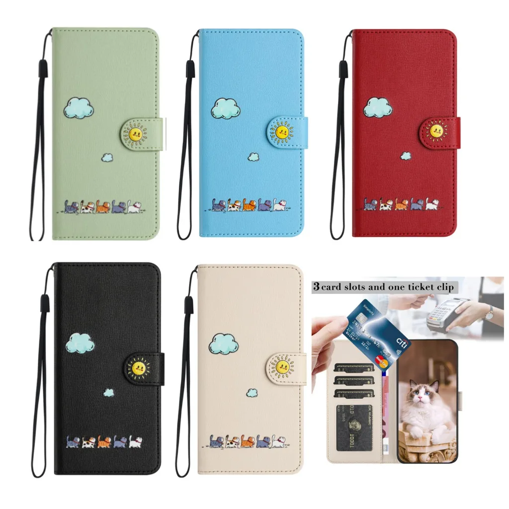 เคสโทรศัพท์หนัง ฝาพับ ลายการ์ตูนแมว พร้อมช่องใส่บัตร หรูหรา สําหรับ iPhone SE 2022 2020 X XS Max XR 8 7 6 6S Plus