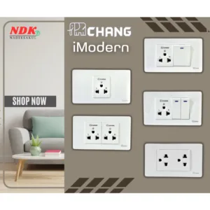 CHANG iModern ชุดเต้ารับคู่มีกราวด์และเต้ารับเดี่ยวและสวิตซ์ สีขาว (แยกส่งเป็นชิ้น ไม่ได้ประกอบ)