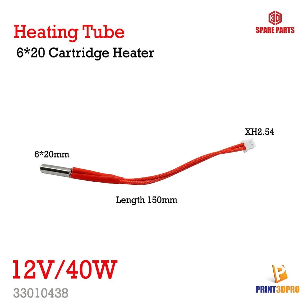 3D Printer Part Heating Tube 6x20mm Cartridge Heater 12V 40W with XH2.54-2pin