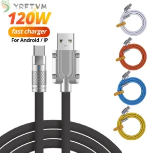 ใหม่ สายชาร์จ USB โลหะ 120W เป็น TypeC ซิลิโคน ชาร์จเร็ว พร้อมส่งข้อมูล