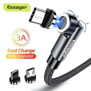 Essager สายเคเบิลแม่เหล็ก หมุนได้ 540 องศา 3A ชาร์จเร็ว Micro USB Type C สําหรับ iP Xiaomi สายชาร์จโทรศัพท์ สายชาร์จข้อมูล