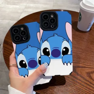 เคสโทรศัพท์มือถือหนังแกะนิ่ม กันตก ลายการ์ตูน Stitch สีฟ้า สําหรับ Iphone 11Pro MAX 14 PRO MAX 11 12 13 6 7 8plus XR Xmax 15promax