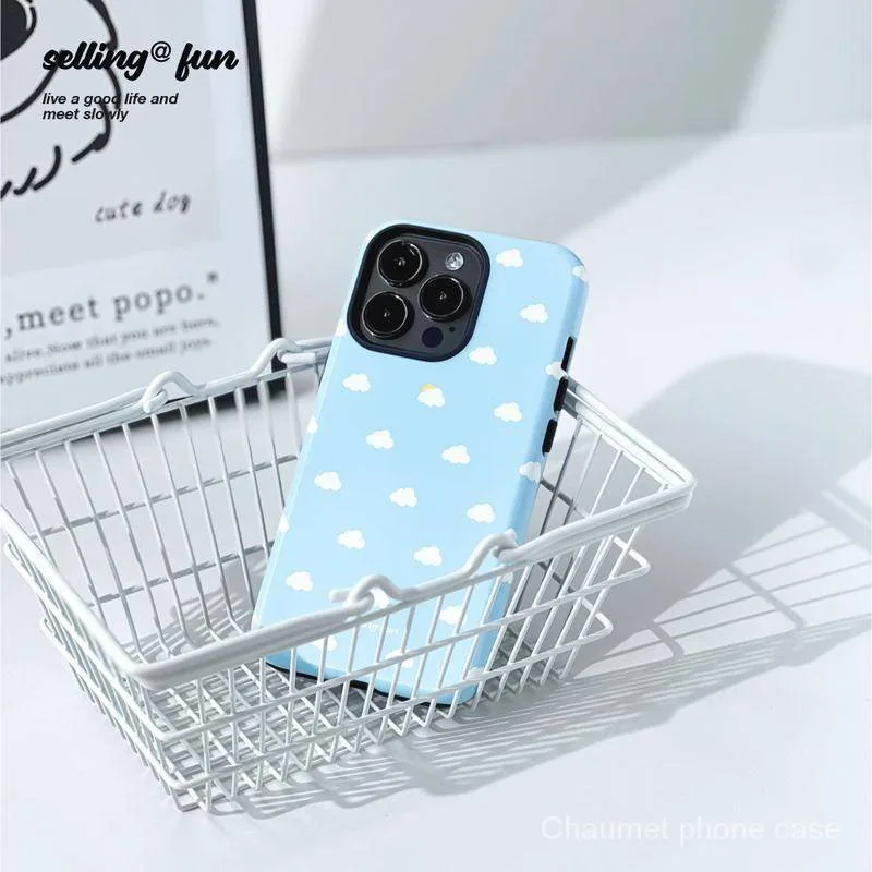 ใหม่ เคสโทรศัพท์มือถือแบบแข็ง กันกระแทก ลายก้อนเมฆ สีฟ้า ขาว สําหรับ iPhone 15Promax 14pro 13 11 12 15 14 XOX2