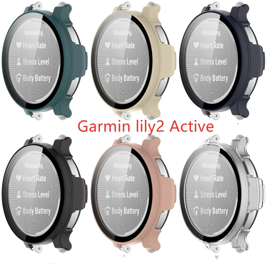 เคสป้องกันพีซี + กระจกนิรภัยสําหรับ Garmin Lily2 Active / เคสกันกระแทก Garmin Lily 2
