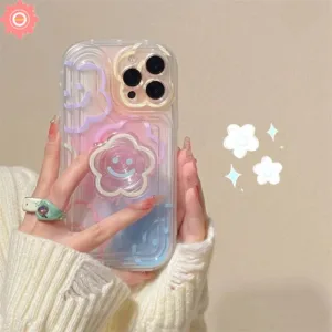 เคสโทรศัพท์มือถือแบบนิ่ม Tpu ใส กันกระแทก ลายดอกไม้ พร้อมที่ตั้งวาง สําหรับ IPhone 11 12 14 13 Pro MAX XR 7plus X XS MAX 7 8 Plus SE 2020