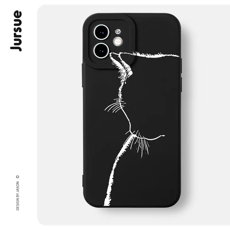 JURSUE เคสไอโฟน เคสซิลิโคนนุ่มกันกระแทกการ์ตูนน่ารักตลก เคสโทรศัพท์ สีดำ Compatible for iPhone 16 15 14 13 12 11 Pro Max SE 2020 X XR XS 8 7 Plus พลัส XYH1076