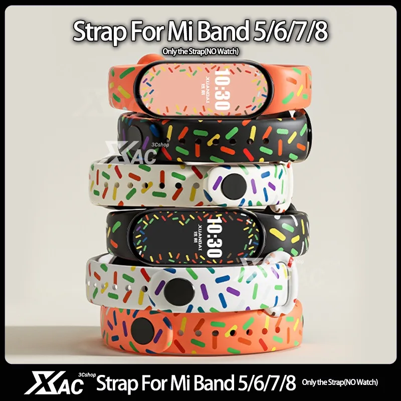Rainbow สําหรับ Xiaomi Band 9 8 7 6 5 สร้อยข้อมือซิลิโคนกีฬาสายรัดข้อมือยางสําหรับ miband8 Correa SmartWatch อุปกรณ์เสริม