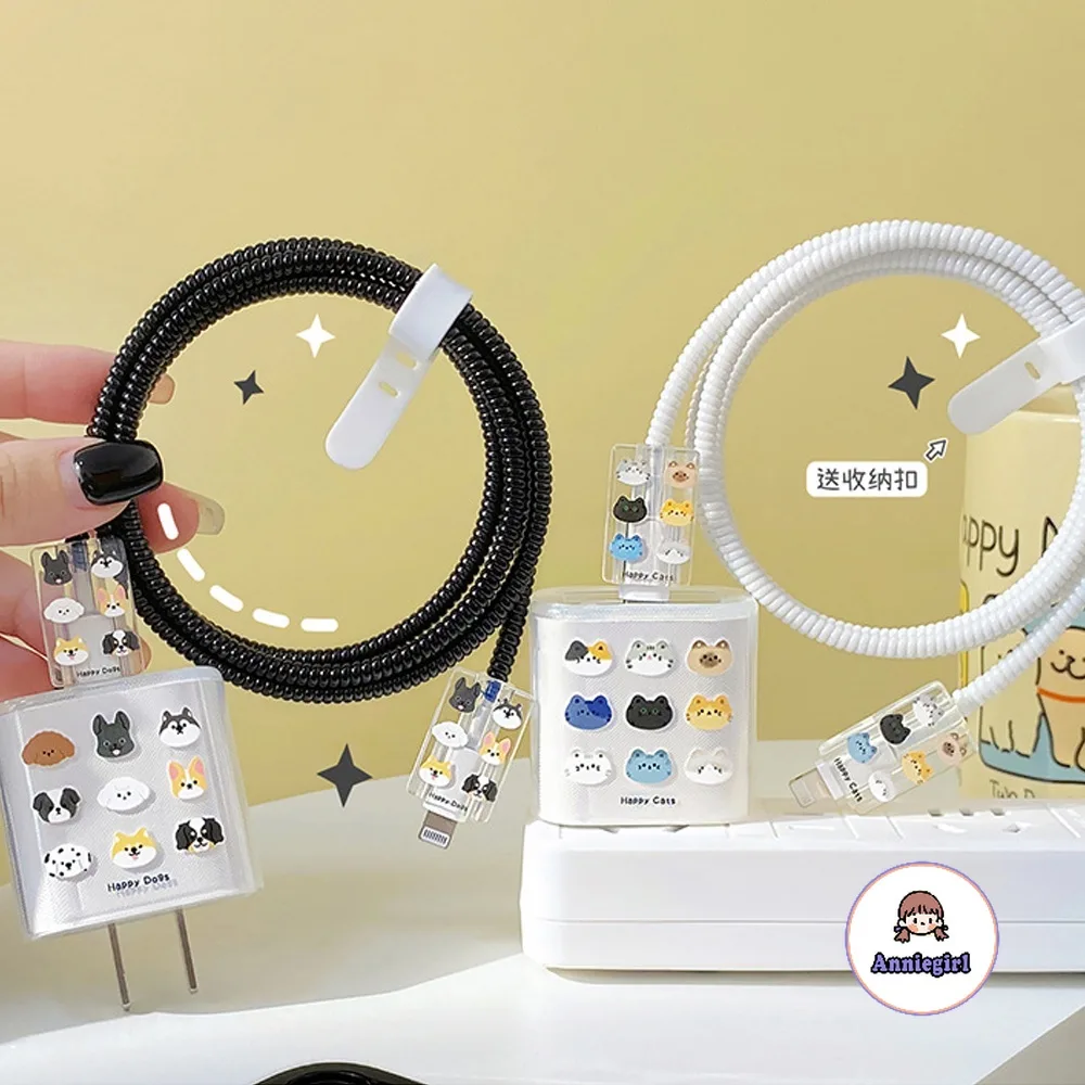 ตัวถนอมสายชาร์จ USB Type-C ลายการ์ตูนสุนัข แมวน่ารัก สําหรับ Apple 18 20W