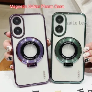 เคส OPPO A38 A18 A60 A58 A98 A17 A17K A79 A78 5G A57 A77S A76 A96 เคสโทรศัพท์มือถือแบบใส หนา กันกระแทก พร้อมที่ตั้งวางแม่เหล็ก หรูหรา สําหรับ