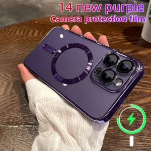 สําหรับ iPhone 15 14 13 Pro Max 15Plus 14Plus 11 เคลือบไฟฟ้า ใส พร้อมฟิล์มเลนส์ ป้องกันกล้อง เคสโทรศัพท์ แม่เหล็ก