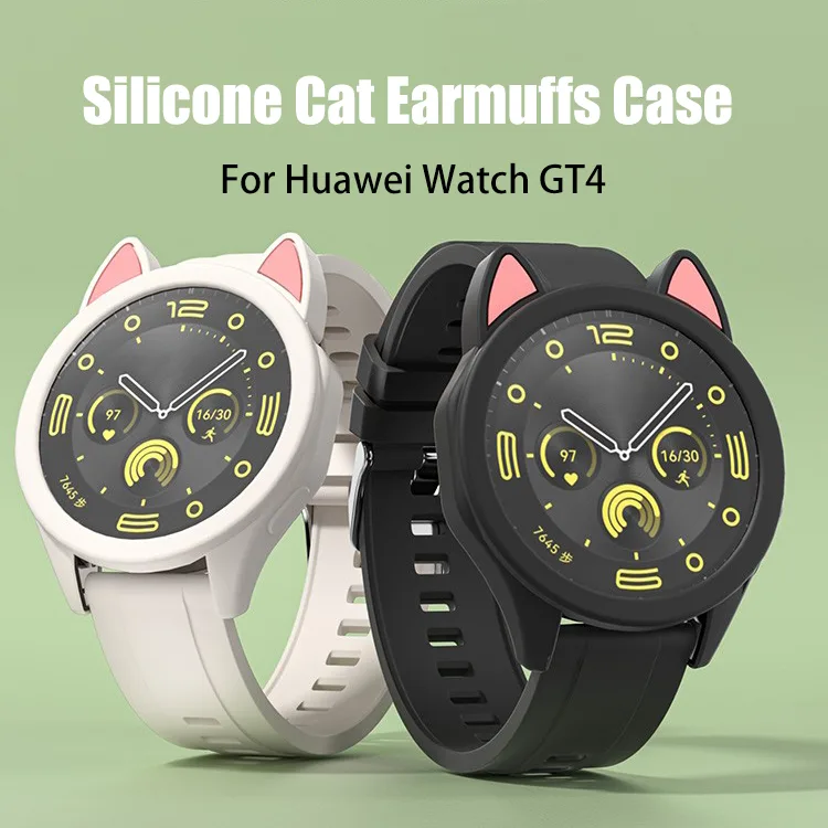 เคสซิลิโคน ลายหูแมวน่ารัก สําหรับ Huawei Watch GT 4 GT4 46 มม. 41 มม. Huawei GT4 Case Strap