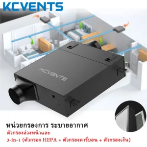 KCvents DPT พัดลมระบายอากาศ 4/6/8 นิ้ว สำหรับห้องนั่งเล่น สำนักงาน กรอง HEPA H11 และคาร์บอนดูดซับสารเคมี