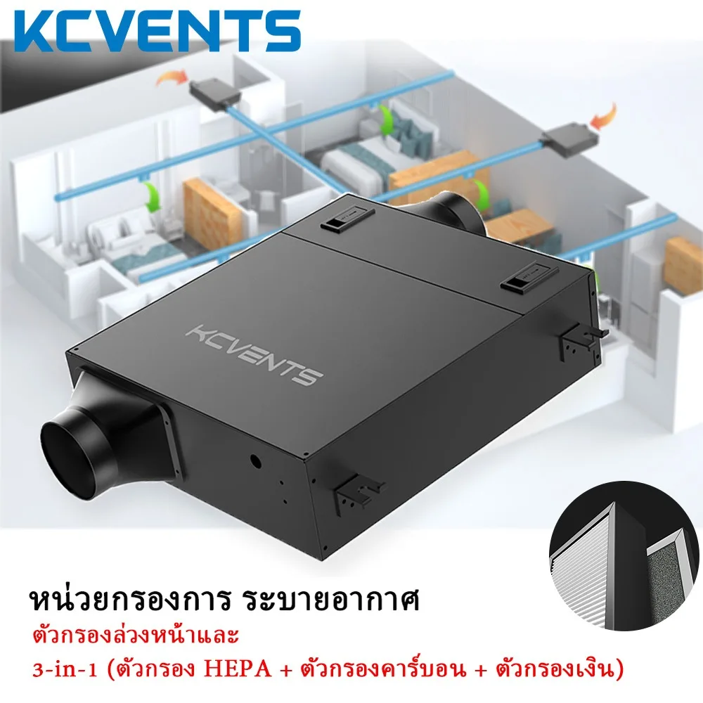 KCvents DPT พัดลมระบายอากาศ 4/6/8 นิ้ว สำหรับห้องนั่งเล่น สำนักงาน กรอง HEPA H11 และคาร์บอนดูดซับสารเคมี
