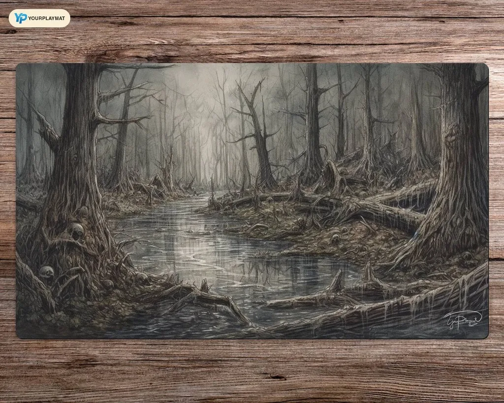 Decaying Swamp lands 24 x 14 นิ้ว MTG Magic The Gathering - แผ่นรองเล่นเย็บ