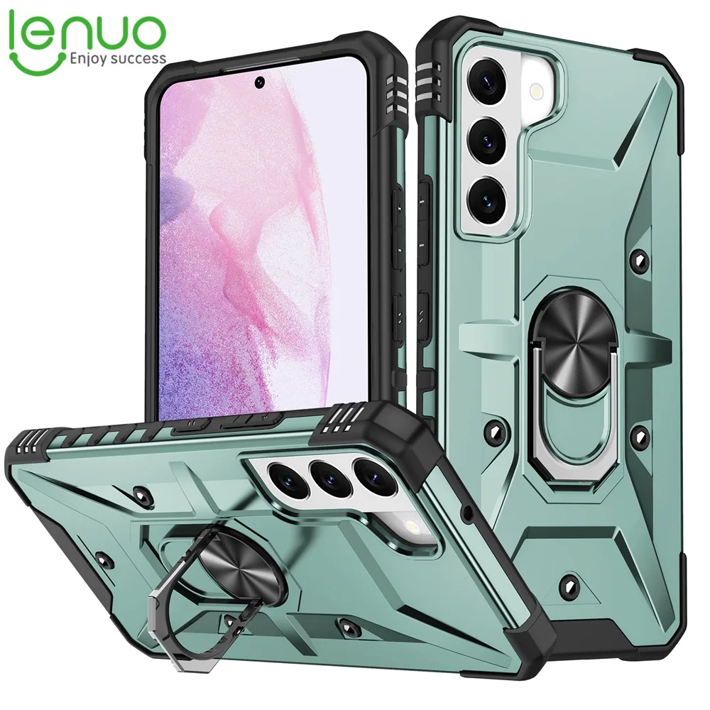 Lenuo เคสโทรศัพท์มือถือ TPU PC แข็ง กันลื่น กันกระแทก พร้อมขาตั้งแม่เหล็ก สําหรับ Samsung Galaxy S21 Ultra S21 Plus S21 S20 FE