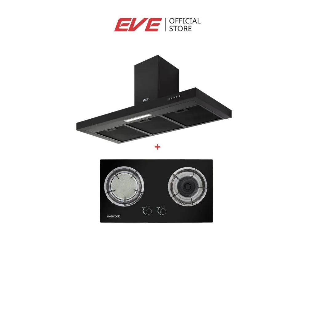 EVE เตาแก๊สแบบฝัง2 หัวเตา SMART I + เครื่องดูดควัน HC-SHADOW-90 PLUS
