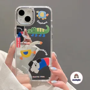 เคสไอโฟน11 ป้องกันกระแทก ลายการ์ตูนเป็ด มีกระจก สําหรับ IPhone 11 13 14 Pro Max 12 15 Promax 15plus