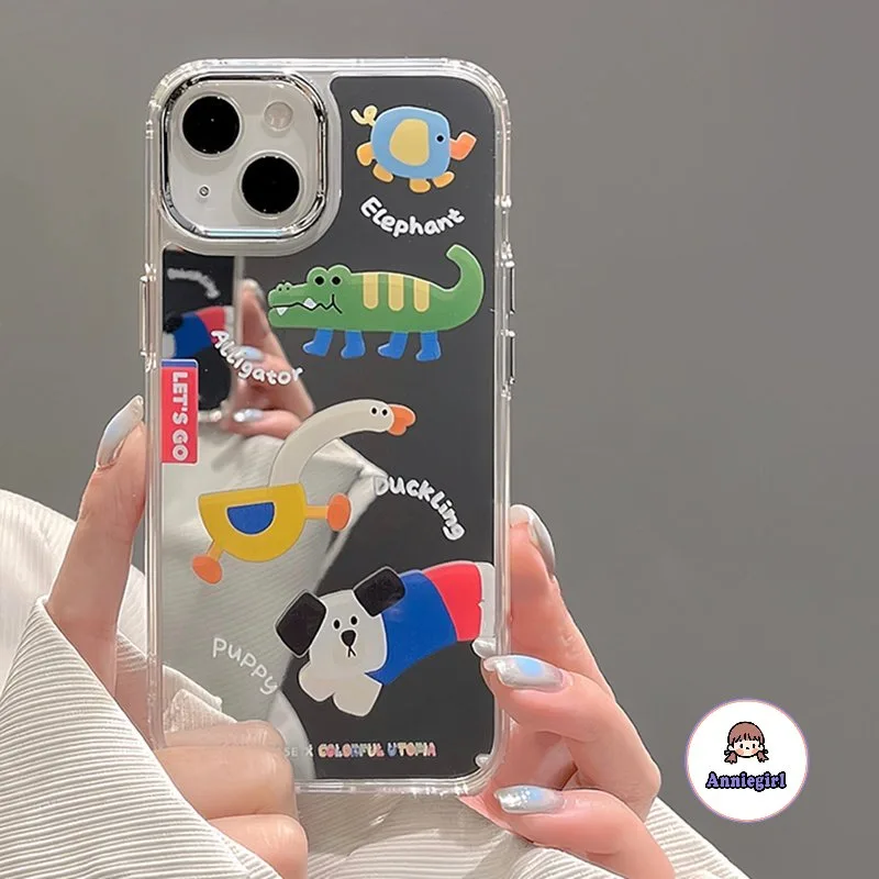 เคสไอโฟน11 ป้องกันกระแทก ลายการ์ตูนเป็ด มีกระจก สําหรับ IPhone 11 13 14 Pro Max 12 15 Promax 15plus