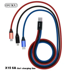 NEW! OUKU X15 สายชาร์จ 3in1 6V 3 หัว for L/Micro/Type-C ใช้ง่าย ชาร์จเร็ว เส้นเดียวชาร์จได้ทุกเครื่อง