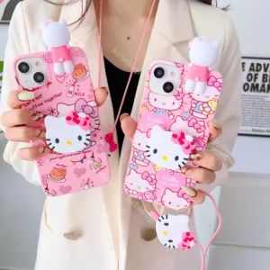 เคสโทรศัพท์มือถือแบบนิ่ม Tpu กันกระแทก ลายการ์ตูนคิตตี้ พร้อมสายคล้อง สําหรับ OPPO A17 A17K A16 A15 A15S A12 A12E A96 A94 A93 A91 A76 A57 A55 A54 A53 A52 A31 A9 A5 2020 A5S A3S