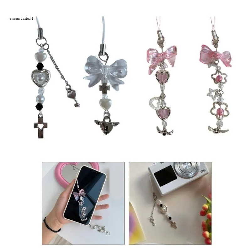 ✿ พวงกุญแจ จี้ดอกไม้ ประดับโบว์ และพู่ และลูกปัดน่ารัก เหมาะกับตกแต่งโทรศัพท์มือถือ สําหรับผู้หญิง