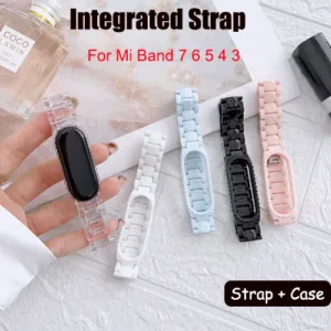อะคริลิคเรซิ ่ นสายนาฬิกาสําหรับ Xiaomi Mi Band 8/7/6/5/4/3 สําหรับ Xiaomi Mi Band7 สร ้ อยข ้ อมือ PC เลียนแบบเซรามิคเรซิ ่ นสําหรับ Xiaomi Band8 พร ้ อมกรณี
