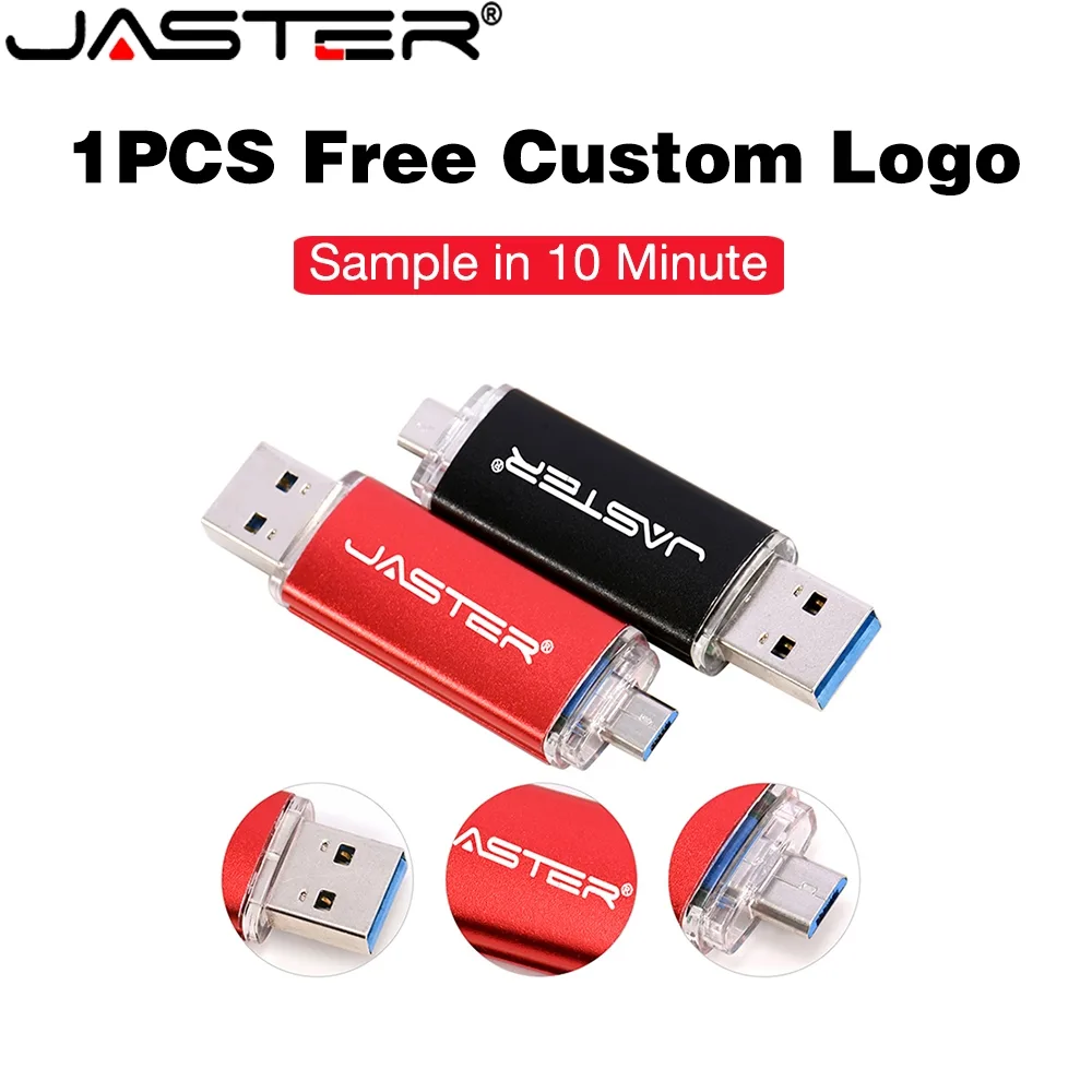 Jaster 3in1 OTG แฟลชไดรฟ์ USB 128GB TYPE-C หน่วยความจํา USB 2.0 64GB ฟรีโลโก้ ปากกาไดรฟ์ 32GB เลเซอร์แกะสลัก U Disk 16GB กันน้ํา Pendrive 8GB 4GB