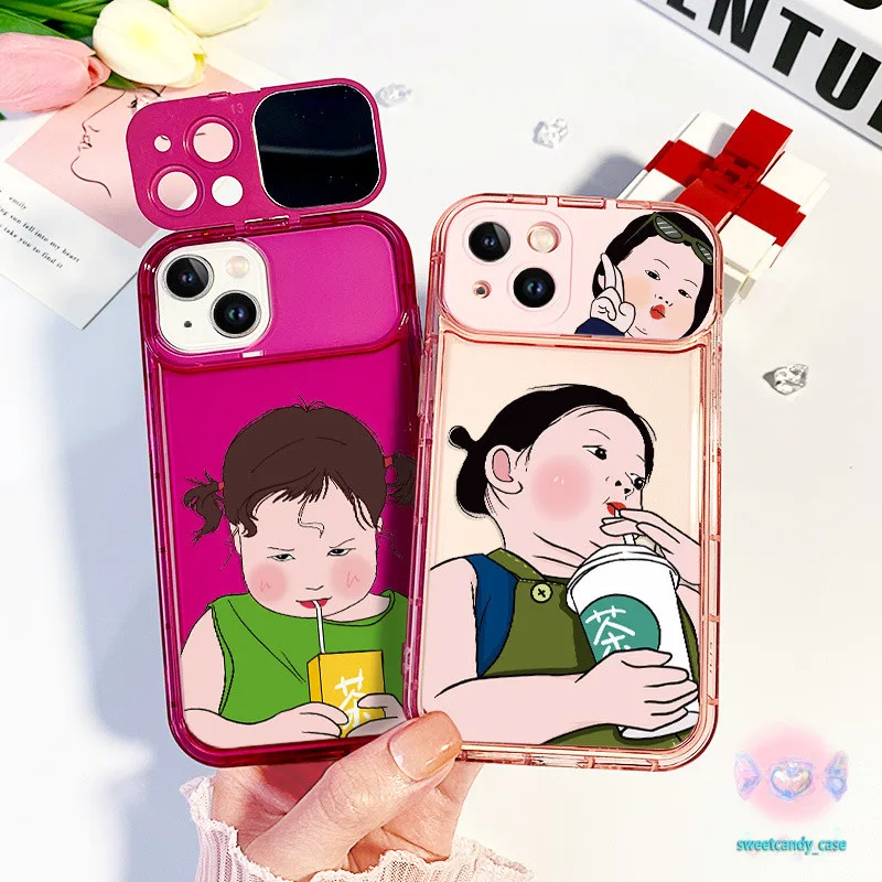 [จัดส่งในพื้นที่] ตลกสาวกระจกแต่งหน้าเคสโทรศัพท์เข้ากันได้กับiPhone 11 13 15 12 Pro Max X XR XS Max 7 8 14 15 Plus case