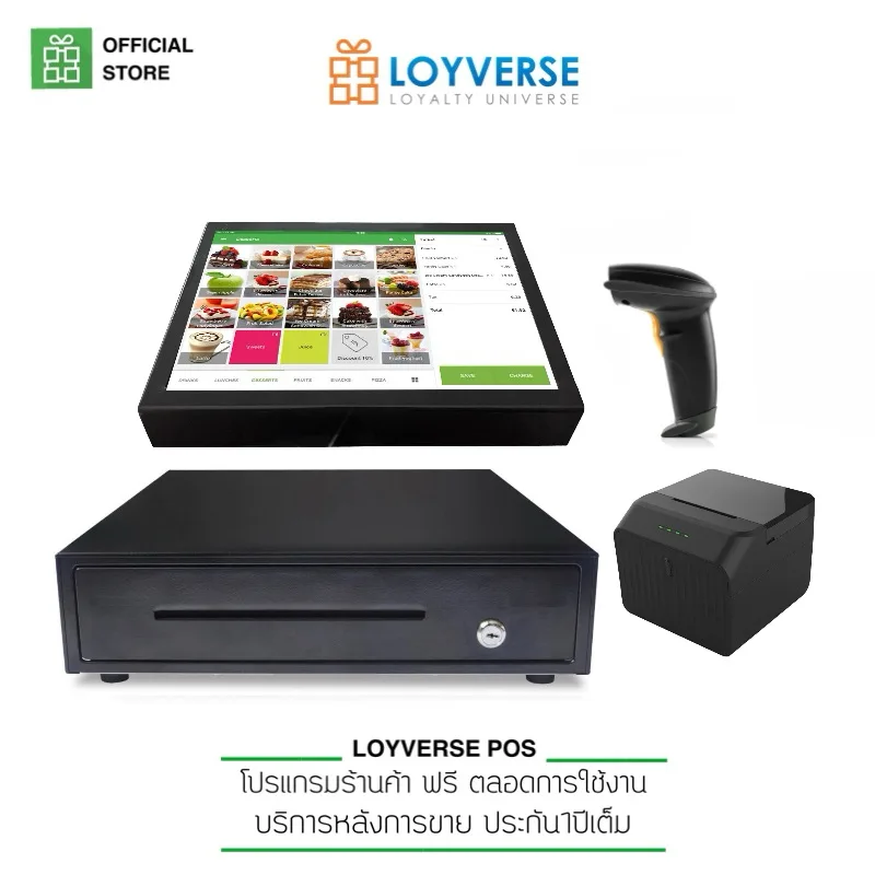 Loyverse POS NEW2025 10.1" USB รองรับ WiFi 5G รุ่นท็อป พรินเตอร์บลูทูธ 58mm(QRบาร์โค๊ดสแกนเนอร์)ลิ้นชักเก็บเงินอัตโนมัติ