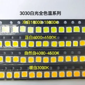 (100 ชิ้น)3030 SMD ไฟฉาย LED 3000K 4000K-500K 6000K-6500K 3.0 มม. 300 ชิ้น สว่างมาก สีขาวอบอุ่น สําหรับปลูกพืช 1500k-1800k