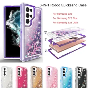 เคสโทรศัพท์มือถือแบบแข็ง มีทรายไหล กันกระแทก ลายหุ่นยนต์แฟลช 3In1 สําหรับ Samsung S23 Ultra S22+ S23 S23 Plus S22 S21 Note 20 Ultra
