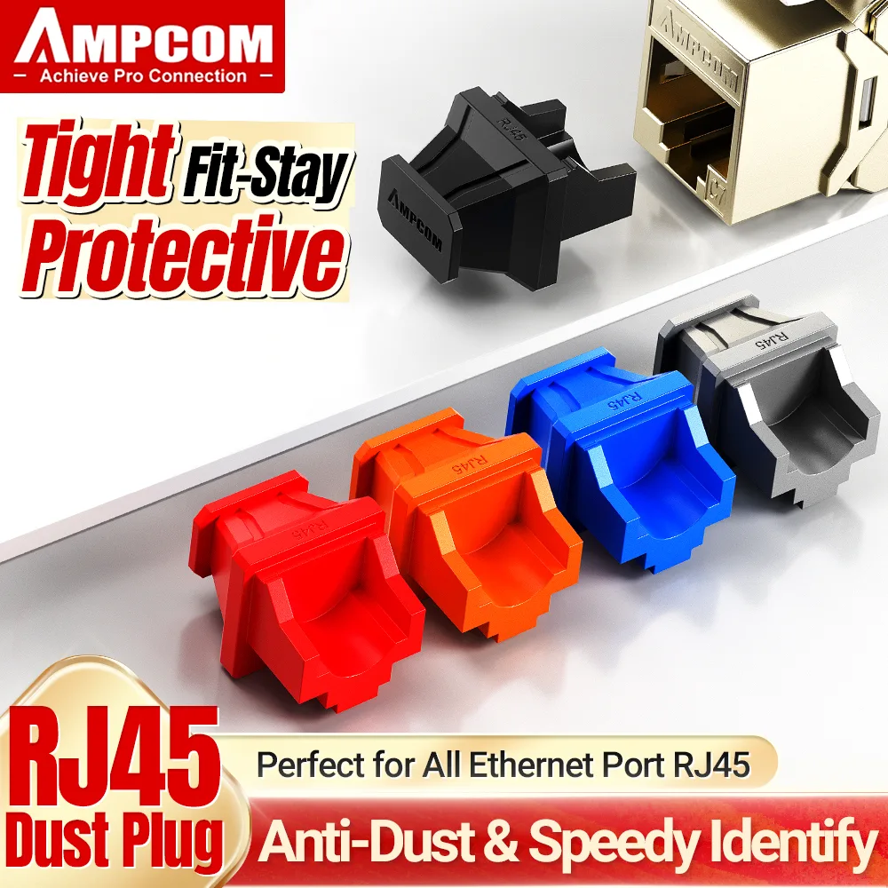 AMPCOM 50-Pack: ฝาปิดกันฝุ่น RJ45 5 สีสำหรับพอร์ต Ethernet Hub ป้องกันฝุ่นและป้องกัน
