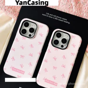 เคสโทรศัพท์มือถือซิลิโคน ลายโบว์น่ารัก สีชมพู เรียบง่าย สําหรับ iPhone 15Promax 14pro 13 11 12 XR XS 3VCL