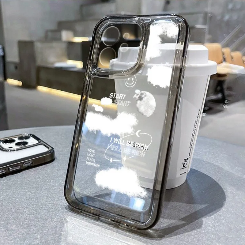 เคสโทรศัพท์เมฆสีขาวใสสำหรับ iPhone 11 13 14 Pro Max 14 XR XS Max 7 8 Plus 12 13 11 Pro Max 13 12 Pro