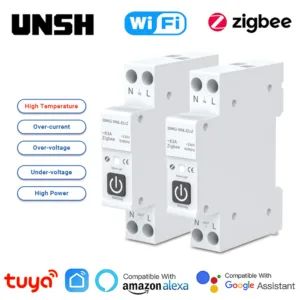 Tuya WIFI ZigBee เบรกเกอร์เซอร์กิตอัจฉริยะ พร้อมมิเตอร์วัดพลังงาน ราง DIN 1- 63A สําหรับสวิตช์รีโมตคอนโทรลไร้สายอัจฉริยะ บ้าน Alexa Google Home