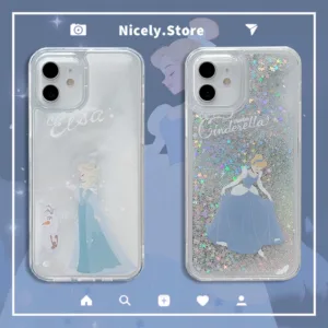เคสโทรศัพท์มือถืออะคริลิคแข็ง กันรอยขีดข่วน ลายการ์ตูนเจ้าหญิงซินเดอเรลล่า ราชินีน้ําแข็ง แต่งกลิตเตอร์ สําหรับ iPhone 15 14 Plus 13 12 11 Pro Max Xs Xr X 8 7Plus
