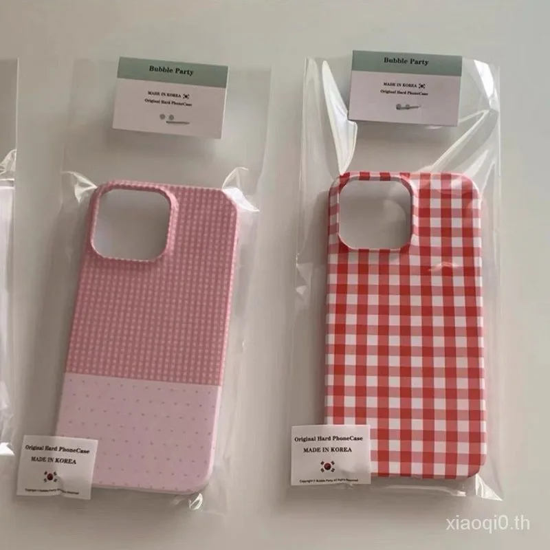 เคสโทรศัพท์มือถือแบบแข็ง กันกระแทก ลายตาราง สีชมพู สไตล์เกาหลี สําหรับ iPhone 7 8 Plus x xs xr xsmax 11 12 13 14 15 pro max Cfjb