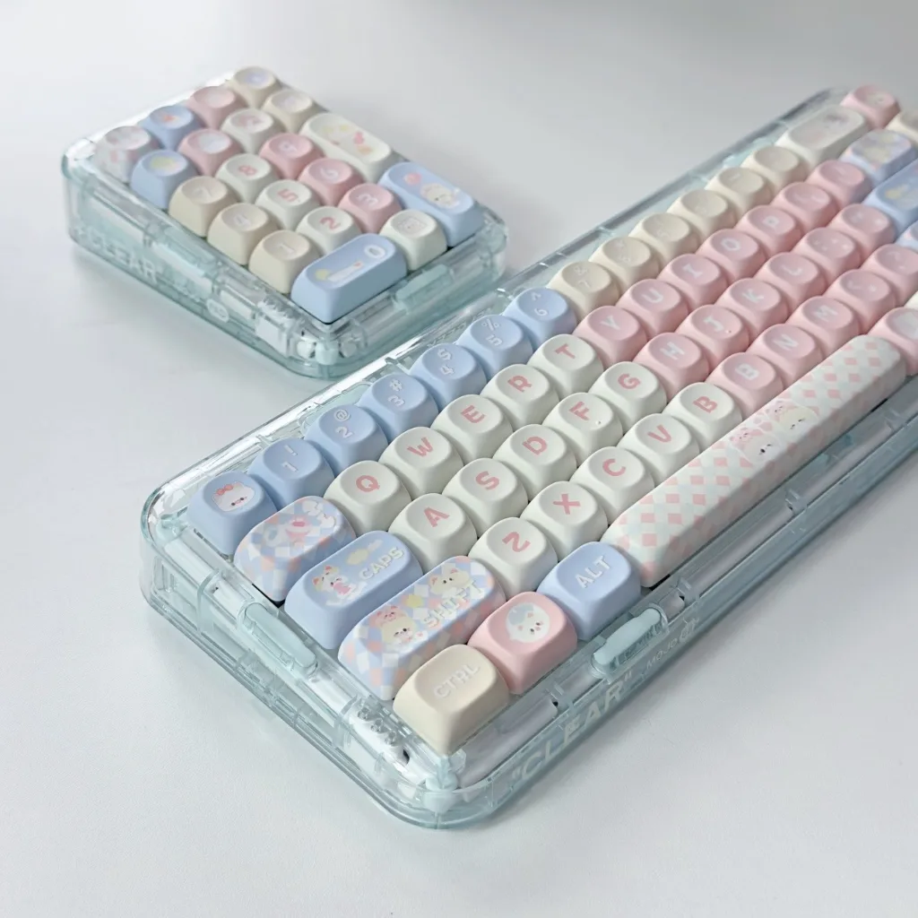 140 คีย์ Biu Meow Purple Keycap MOA PBT ระเหิดความร้อนห้าด้าน keycaps Custom Mechanical Key Cover พอดีกับ 61/68/75/84/87/96/98/104/108