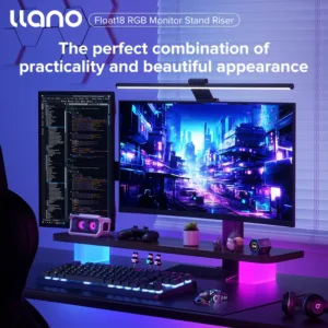 Llano ขาตั้งจอมอนิเตอร์ พร้อมไฟ RGB เพิ่มความสูง สําหรับคอมพิวเตอร์ตั้งโต๊ะ แล็ปท็อป