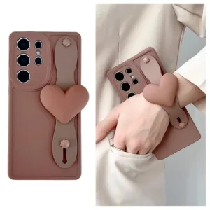 แฟชั่น ขั้นสูง สายรัดข้อมือ สีน้ำตาล รักหัวใจ เคส Samsung Galaxy S24 Ultra S23FE S23 Ultra S22 Ultra Note20Ultra S20 S21 FE S23 S22 S24 Plus + A15 A05 A05S A54 A34 A24 A14 A73 A53 A33 A23 A13 A72 A71 A51 4G Case ซิลิกาเจล นุ่ม เคส
