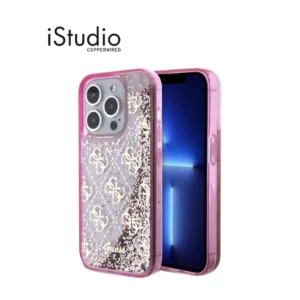 GUESS เคส Liquid Glitter 4G Pattern สำหรับ iPhone 15 Pro /  iPhone 15 Pro Max สี Translucent Pink l iStudio By Copperwired