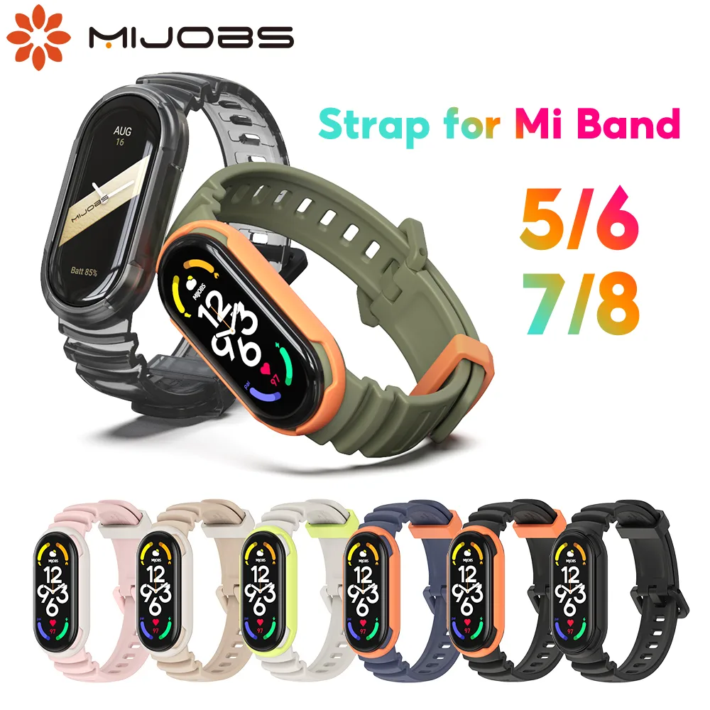 Mijobs สําหรับ Mi Band 8 ผู้ชายผู้หญิงกันน้ําสําหรับ Mi Band 7 สร้อยข้อมือกีฬาสําหรับ Xiaomi Mi Band 6/Mi Band 5 NFC Global รุ่น TPU เปลี่ยนอุปกรณ์เสริมสายรัดข้อมือ