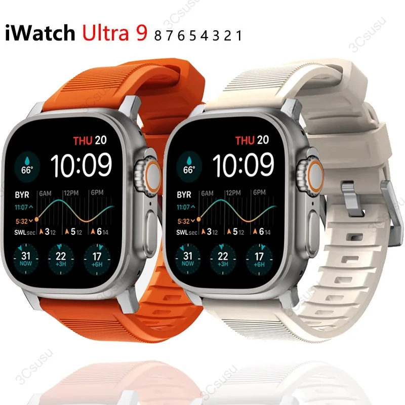สายนาฬิกาข้อมือซิลิโคน กันน้ํา พร้อมหัวเข็มขัดโลหะ สําหรับ iWatch Ultra 49 มม. iWatch Series 9 8 7 6 5 4 45 มม. 44 มม. 41 มม. 40 มม. 42 มม. 38 มม.