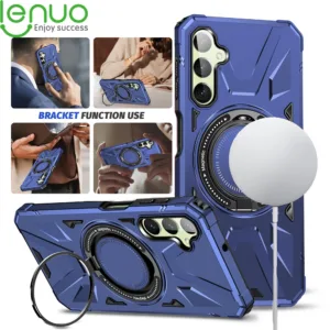 Lenuo เคสโทรศัพท์มือถือแบบแข็ง โลหะผสมสังกะสี กันกระแทก พร้อมแหวนขาตั้งแม่เหล็ก สําหรับ Samsung Galaxy A55 A35 A25 A15 A54 A34 A24 A14 A05S A05 4G 5G ซัมซุง magnet Case