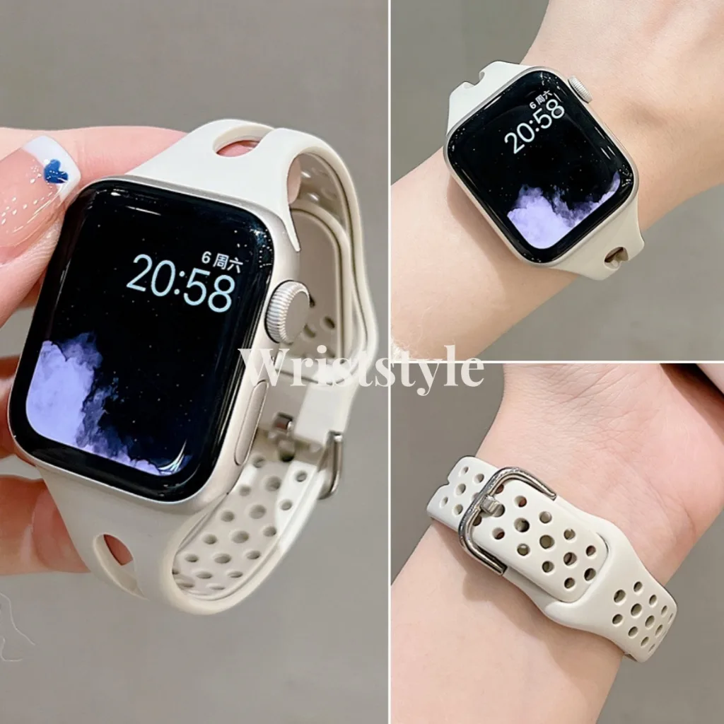 สายนาฬิกาข้อมือซิลิโคน ระบายอากาศ บาง ขนาดเล็ก แบบเปลี่ยน สําหรับ Apple Watch S9 8 7 6 5 4 3 2 1 SE ULTRA iWatch 49 มม. 45 มม. 44 มม. 42 41 40 38
