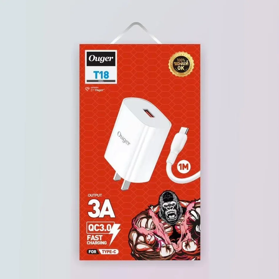 Ouger หัวชาร์จ ชุดชาร์จ ชาร์จเร็ว27W มาตรฐานQC3.0 สายชาร์จเร็ว3.0A พอร์ทUSB สำหรับแอนดรอยด์ iP TypeC