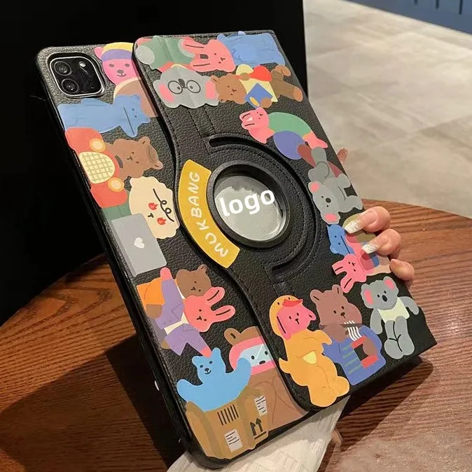 ⭐24 ชั่วโมงส่ง⭐หมี สติ๊กเกอร์ เคส for iPad pro 2024 11 Gen10 10.9 2022 Gen9 10.2 เคสไอแพด Air4 5 Case การหมุน 360 bear